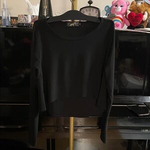 Sympli Black Long Sleeve Scoop Neck Crop Top